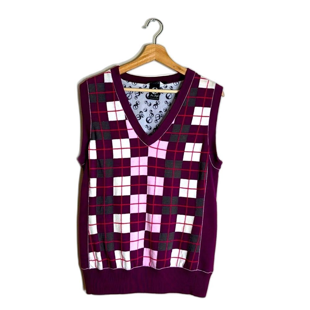 Vtg pin high golf argyle pima cotton windbreaker vest size large preppy cute